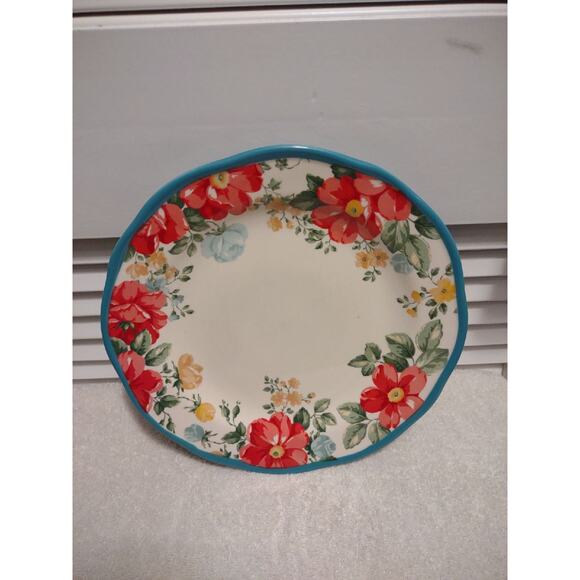 Pioneer Woman Vintage Floral Teal 10 3/8" stoneware single dinner plate only - Picture 1 of 11